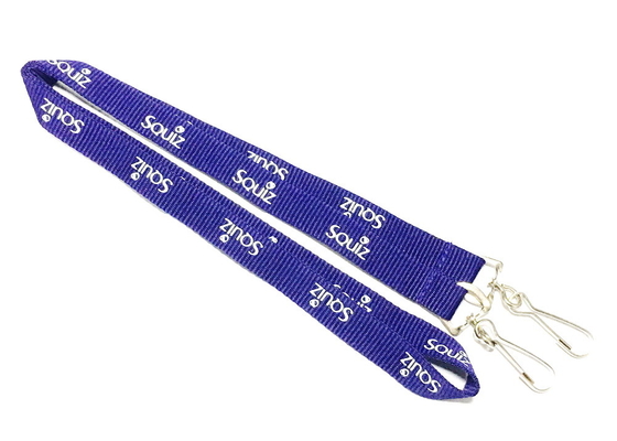 Durable Purple Custom Polyester Lanyards Double J Hooks White Print For ID Card supplier