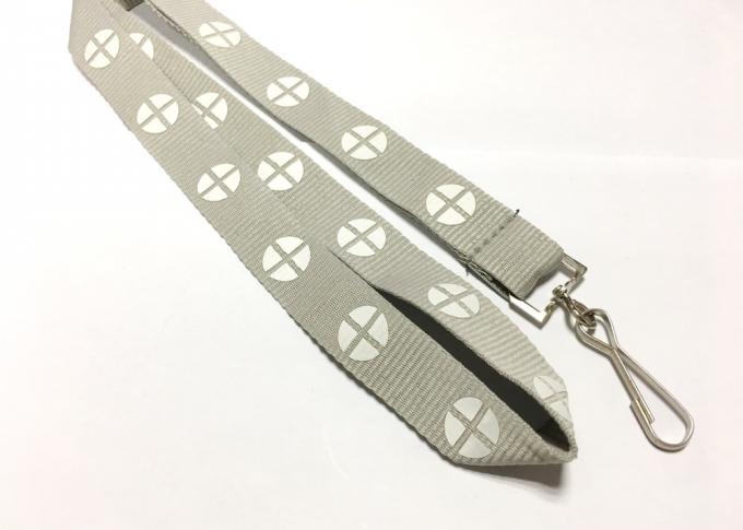 Simple Flat Polyester Lanyard Grey One Sided Color Printing J Hook for Activity