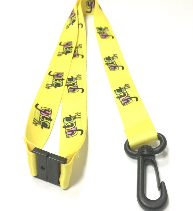 Yellow Custom Logo Dye Sublimated Lanyards With Swivel J Hook And Safety Buckle