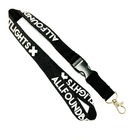 Best Plain Black Lanyards With Metal Hook , White Logo Id Card Neck Strap With Plastic Buckle for sale