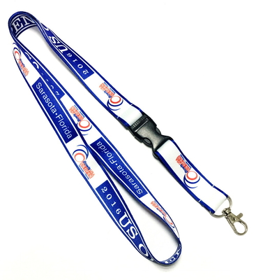 China Fashion Blue White Dye Sublimation Lanyards US OPEN Logo heat transfer lanyards distributor