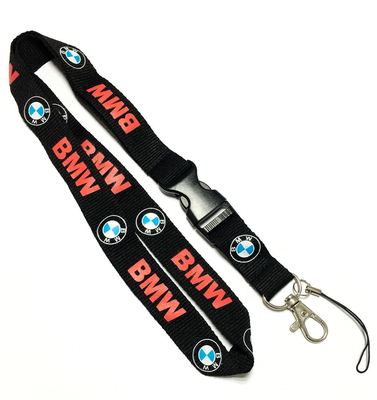 China Flat Custom Polyester Lanyards BMW Brand Plastic Safety Buckle Metal Hook distributor