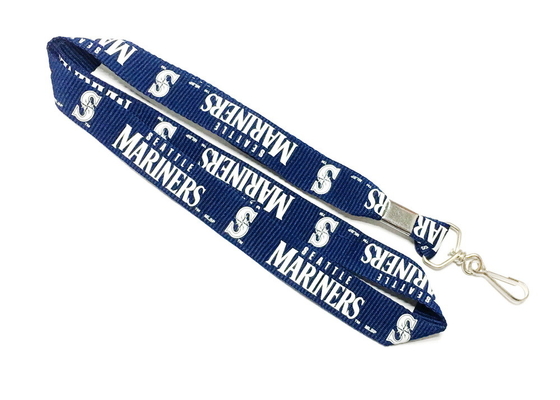 Best Dark Blue Custom Flat Polyester Lanyard With Logo Crimp Swivel J Hook One Side for sale