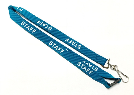 China Staff Logo Teal Color Custom Polyester Lanyards J Hook / Safety Breakaway distributor