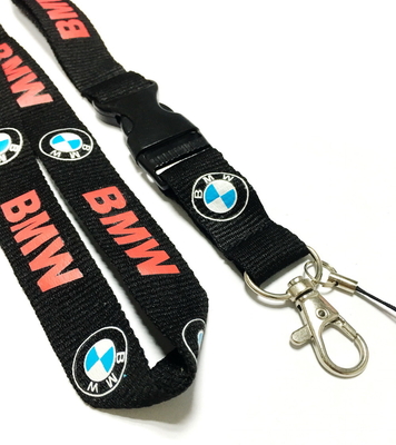 Flat Custom Polyester Lanyards BMW Brand Plastic Safety Buckle Metal Hook supplier