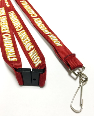 Red Custom Breakaway Lanyards Yellow Logo J Hook Safety Breakaway Name Badge Lanyard supplier