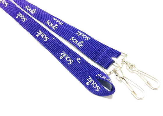 Durable Purple Custom Polyester Lanyards Double J Hooks White Print For ID Card supplier