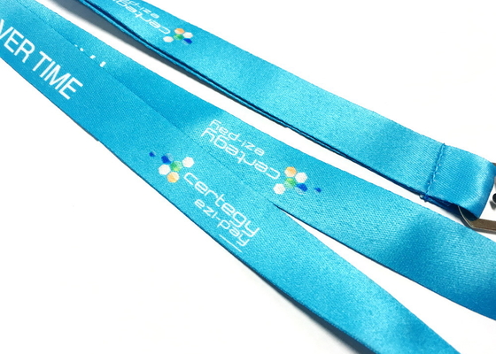 Blue Business Meeting Custom Printed Lanyards J Hook Safety Break Polyester Material supplier