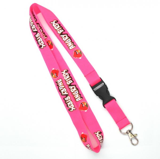 Pink Identification Custom Polyester Lanyards , Safety Breakaway Lanyards