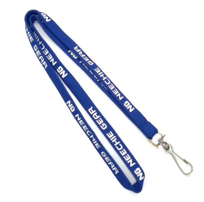 Blue 1 Side Ribbon Reflective Flat Lanyards For Exhibition Card / Sport Games