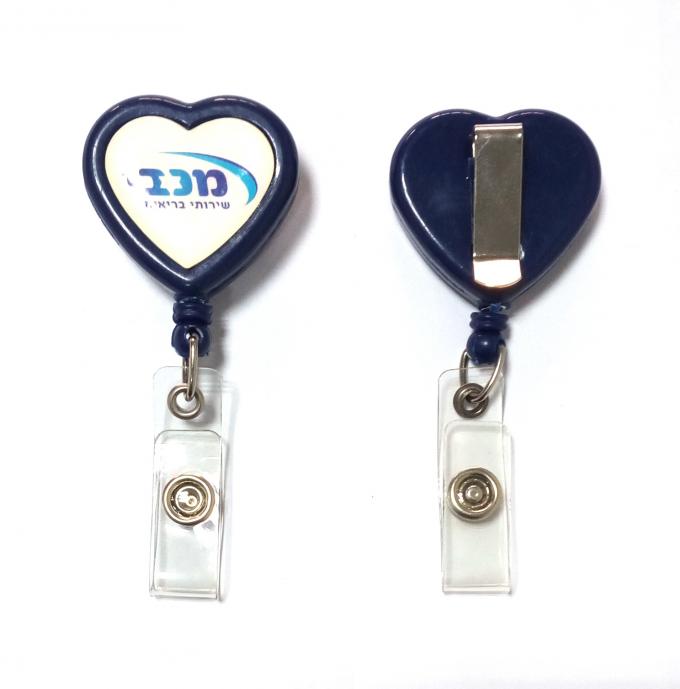 Retractable Carabiner Badge Reels Heart Shaped With Silk Screen Print Logo