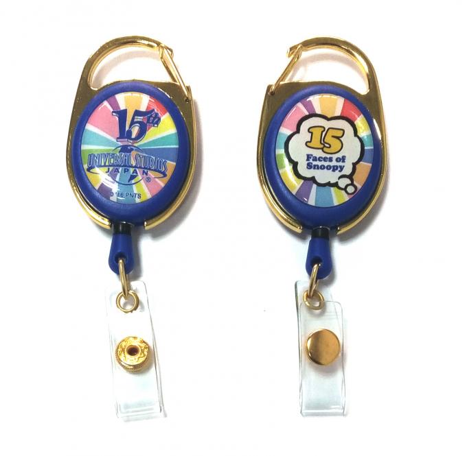 Epoxy Logo Dome Oval Custom Retractable Badge Reels , Badge Reel Clips