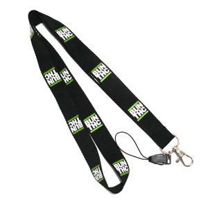 Detachable Ribbon Cell Phone Plain Black Lanyards With Silk Screen Print Logo