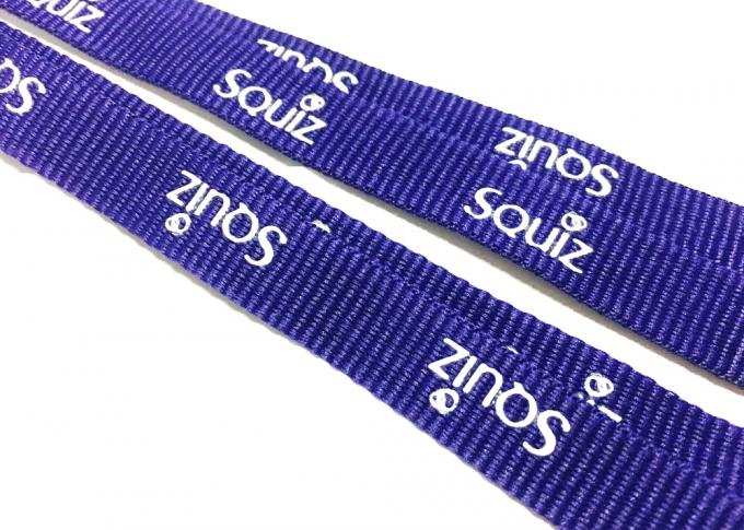 Durable Purple Custom Polyester Lanyards Double J Hooks White Print For ID Card