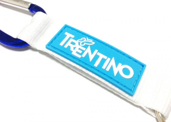 White Lanyard Sewing Rubber PVC Logo Custom Carabiner Keychain For Simple Brand