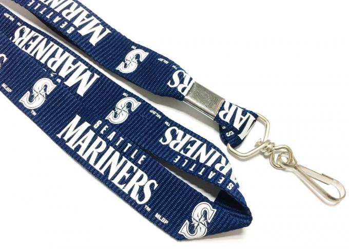 Dark Blue Custom Flat Polyester Lanyard With Logo Crimp Swivel J Hook One Side