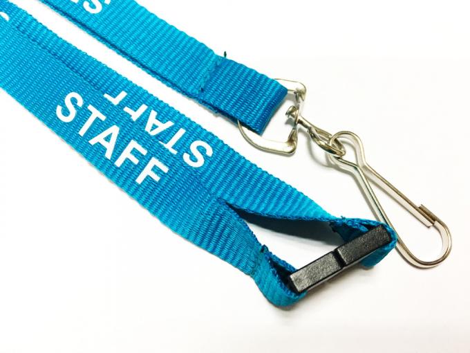 Staff Logo Teal Color Custom Polyester Lanyards J Hook / Safety Breakaway