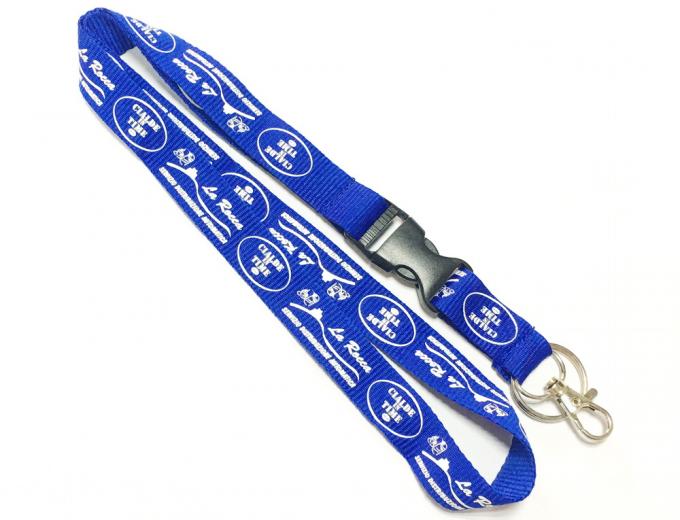 White Print Custom Polyester Lanyards One Side Safety Buckle Metal Hook Key Ring