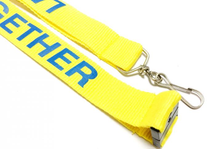 Yellow Background Safety Neck Lanyards , Custom Printed Lanyards For Running Event Competition