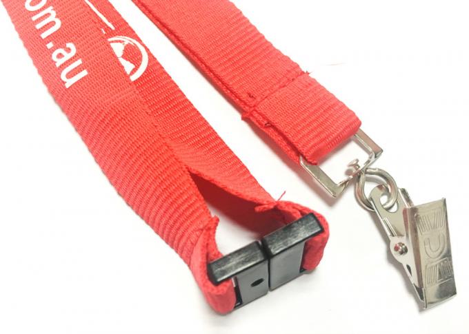 Customized Polyester Id Card Lanyards With Bulldog Clips / Plastic Buckles