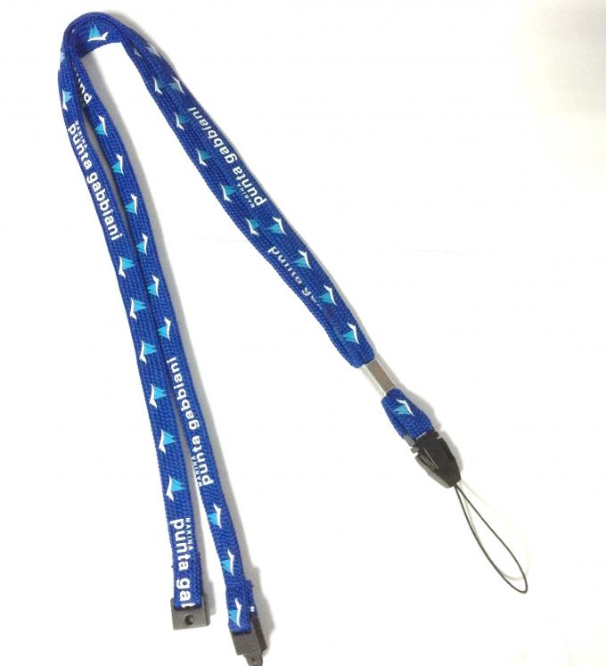 CMYK Silk Screen Priting Woven Polyester Lanyard / Cell Phone Neck Strap With Metal Crimp Safety Buckle