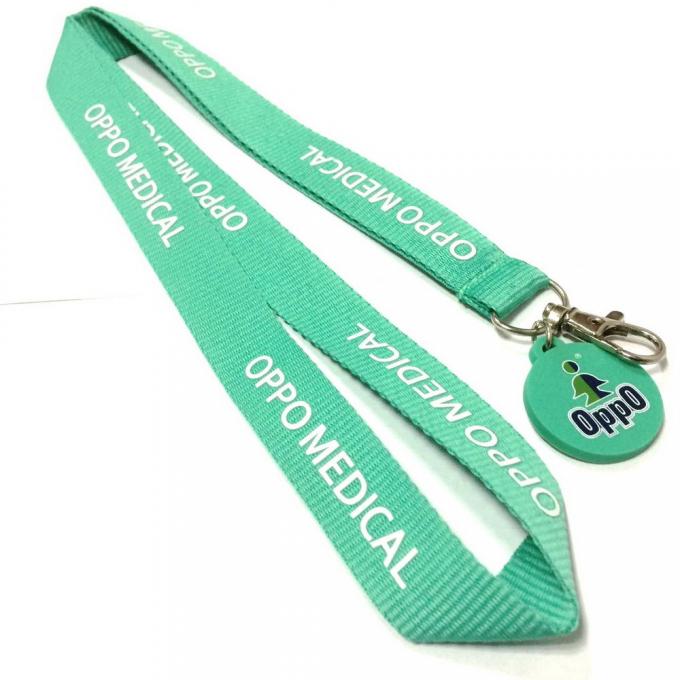 1 Side 1 Color Green Custom Polyester Lanyards / Neck Strap Lanyard