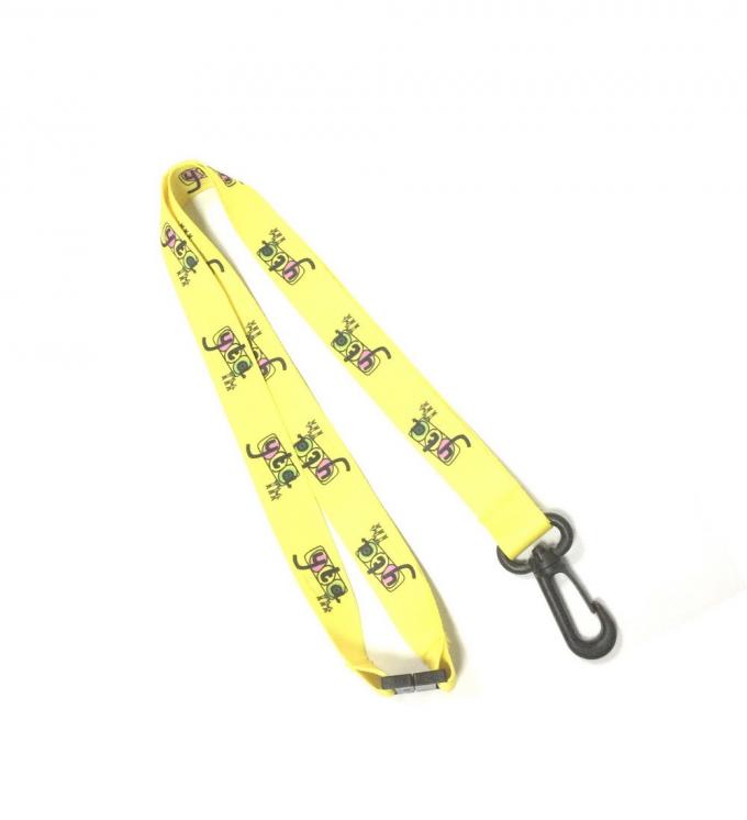 Yellow Custom Logo Dye Sublimated Lanyards With Swivel J Hook And Safety Buckle